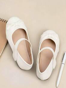 1 Pair New Elegant Girls White Mary Jane Shoes With Ruffle Bow, Comfortable For School, Wedding, Daily Wear, Party And More Occasions - White - View 4
