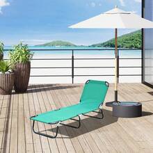 Outsunny Folding Chaise Lounge Pool Chairs, Outdoor Sun Tanning Chairs With 5-Level Reclining Back, Steel Frame For Beach, Yard, Patio, Green - 藍白色 - 查看 12