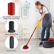 Mop Replace Heads Mop Handle And Mop Base Replacement For O Cedar EasyWring 1-Tank Spin Mop System 2 Microfiber Mop Head Refills 4-Section Iron Mop Handle 30-58in And 1 Mop Head Cover Set No Bucket - 1組拖把桿,2個白色拖把頭,1個底座 - 查看 5