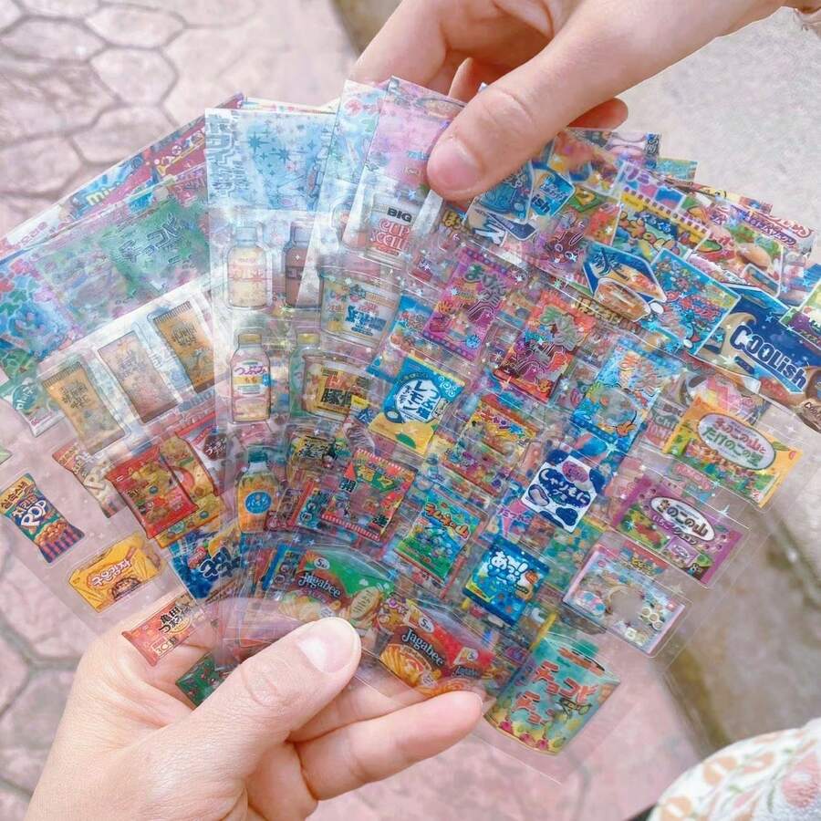 复古日系动漫零食贴纸，可爱卡通防水贴纸，适用于日记本、相册、学习用品、儿童用品