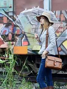 1pc Pvc Transparent Folding Umbrella,Outdoor Travel Portable Umbrella, Stylish Portable Transparent Umbrella,Dual-Purpose, Can Be Used For Both Sunshade And Rain Protection.Student Backpack Umbrella,Back-To-School Season Essentials,Travel Essential, Travel Accessory, Car Accessory, Outdoor Gear, Plum Rain Season,Birthday Gifts, Summer Gifts, Party Gifts, Holiday Gifts - Multicolor - View 8