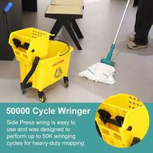 Side Press Wringer Combo Commercial Mop Bucket On Wheels, 35 Quart,Yellow, Including Commercial Mop And Rubber Gloves - 1 - Xem 7