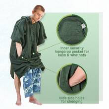 Catalonia Oversized Hooded Microfiber Changing Robe Towel Poncho For Adults Women Men, Quick Dry Surf Cape Wetsuit Change Cape, Super Absorbent Portable Beach Towel For Swimming Kayaking - Grön - Visa 2