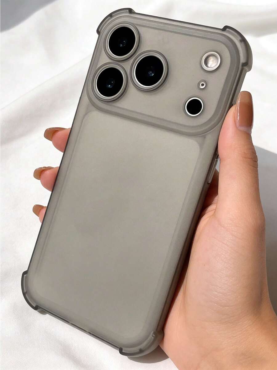 1pc Solid Color Minimalist Luxury Matte Transparent Shock-Proof Protective Case, Compatible With IPhone 11/12/13/14/15/16/16 Pro Max, Soft Comfortable Phone Case. Compatible With IPhone 17/17 Pro/17 Pro Max/Air, Matte Anti-Slip Phone Protective Case, Four-Corner Air Cushion Anti-Drop Phone Case - Transparent Black - View 1