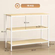 HOMCOM Mesa de Consola Estrecha 101x35x80 cm Consola de Recibidor Mesa de Recibidor Moderna con 3 Estantes Abiertos y Patas de Metal para Pasillo Entrada Salón Dormitorio Natural y Blanco - Marrón - Ver 7