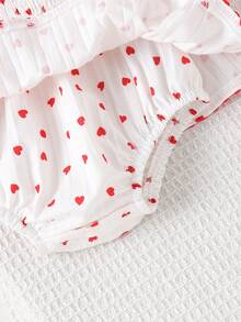1pc Baby Girls' Cute Heart Print Sleeveless Bodysuit, Lightweight Summer - White - View 6