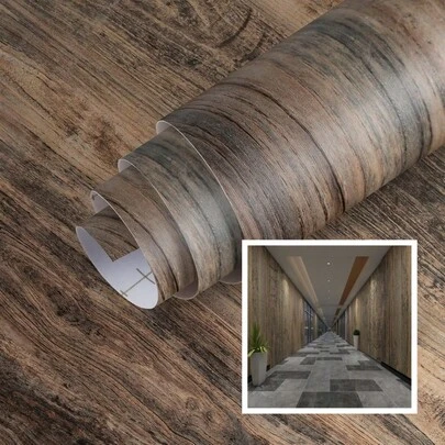 1 Roll Of Retro Brown-Gray Wooden Texture Wallpaper, Ready To Be Peeled And Pasted, Removable Waterproof And Oil-Proof Self-Adhesive Vinyl Wallpaper, Furniture Stickers, Suitable For Cabinet Work Surface Drawer Cabinet Decoration Stickers, Living Room Bedroom Kitchen Bathroom Wall House Decoration, Home Decoration