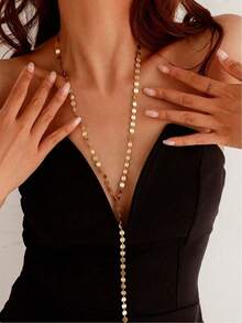 1pc Sequin Tassel Necklace, Suitable For Women's Daily Wear - 金色的 - 查看 4
