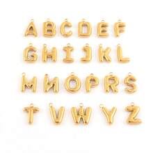 2pcs/Set New Bubble Letter Pendant Stainless Steel Lip Chain Necklace Set For Women - Yellow Gold - View 4