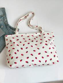 2026新款大容量女士手提包，草莓印花优雅简约单肩包 - 白色 - 查看 8