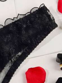 2 peças/Conjunto Lingerie Sexy Sutiã de Renda e Camisola Feminina, Conjunto de Sutiã Transparente com Alças Ajustáveis para Festa de Feriado - Preto - Visão 7