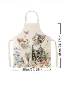 1 pieza, Delantal de poliéster con patrón de gato lindo, adecuado para cocinar, hornear y jardinería - se puede usar como atuendo para la cocina y el comedor. - Multicolor - Ver 11