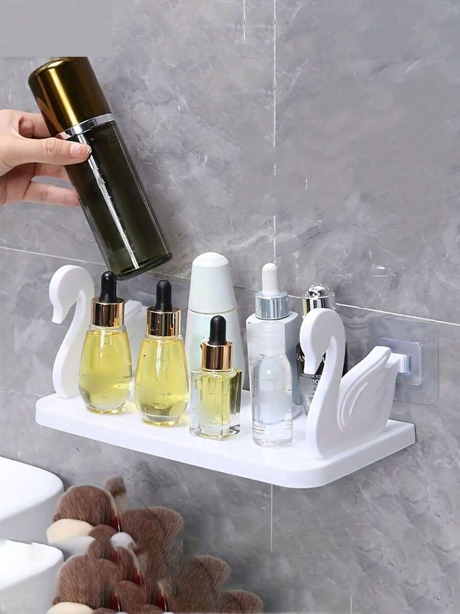Wall Mounted Bathroom Storage Shelves, Bathroom Shampoo Cosmetic Storage Shelf, Bathroom Rack, Cosmetic Organizer, Shampoo Gel Holder Storage Rack For Bathroom Accessories Home Bathroom Decor Bathroom Organizer Fall Decor Back To School Bathroom Accessories - Multicolor - View 1