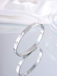 Camhanno 5/1pc Refined Graceful Stainless Steel Bangle Set, 5Pcs Seamless Stackable Design With Inlaid Decor & Mixed Accent, Blends With Work Attire And Evening Gatherings, Modern Mixed Style Enhances Any Look, Heartfelt Present For Close Companions On Special Days, Adds A Touch Of Sophistication To Intimate Dates And Daily Commute - Multicolor - View 8