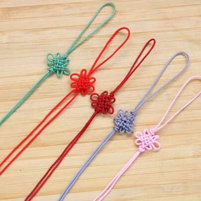 5pcs Mini Chinese Knot Accessories, Jade Cord Woven Small Square Knot Nylon Thread Rope Bookmark Cross Stitch Decor