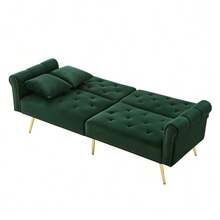 Modern 2-Seater Sofa Bed – Velvet Upholstery, 3-Position Adjustable Backrest & Gold-Plated Metal Feet. Stylish Sofa With Sleeping Function – Space-Saving, Durable, Ideal For Small Rooms. - 綠色 - 查看 11