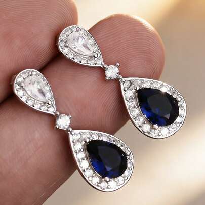 1 Đôi bông tai bạc S925 hình giọt nước đính đá Cubic Zirconia tổng hợp sáng bóng, món quà trang sức thanh lịch dành cho phái nữ, thích hợp cho các bữa tiệc và buổi tối.