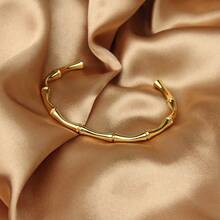 18K镀金不锈钢竹节手镯，简约链条手镯，优雅个性臂环，女士日常及派对饰品 - 竹節 - 查看 2