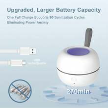 Portable Pacifier Sanitizer, UV Light Sanitizer Box, 99.99% Cleaned In 3 Minutes, 90 Disinfection Cycles, USB Rechargeable, Baby Pacifier Sanitizer On The Go (Large White) - Larger White - View 3