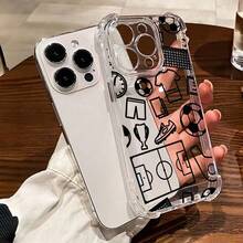 1pc New Minimalist Football Pattern Anti-Fall Painted Transparent TPU Protective Case Compatible With Apple Series, Series, 17, 16 Plus, 16 Pro Max, 16 Pro/11, 15 Pro Max, 14 Pro Max, Galaxy, SAM, C15, Hot30i, Note 14 - Clear - View 2