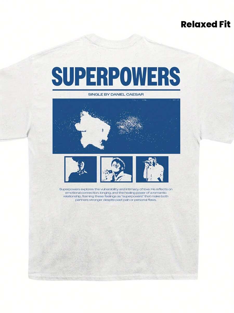 Men's Daniel Caesar Superpowers Graphic T-Shirt- With Music Album Art Print,Relaxed Fit Crewneck Short Sleeve, Casual Tee For Casual Attire& Music Fans, All-Season Comfort, Merchandise, Streetwear Fashion, Weekend Outfit - 白色 - 查看 1