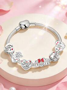 家庭妈妈心形吊坠串珠镀银母女天使宠物妈妈MOM字母吊坠适合手链项链母亲节礼物DIY珠宝制作配件 - 銀色 - 查看 2