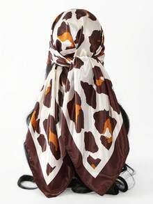 1条女士豹纹围巾，几何印花领巾头巾，时尚舒适的方形发带，休闲百搭头巾，适合海滩、度假等场合 - 172-深咖 - 查看 8