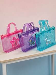 1pc Women's Transparent Mini Handbag, Jelly Bag, Fashion Starry Liquid Glitter Mini Tote Bag, PVC Material Purse, Transparent Wallet, Suitable For Vacation & Outings, With Pearl Chain For Easy Carrying, Can Be Used As Mini Handbag, Cosmetic Bag, Lipstick Organizer. Suitable As Gift For Family & Friends, For Shopping, Vacation, Travel, Birthday, Mother's Day - Multicolor - View 3