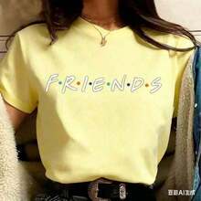 Friends TV Show Funny Cartoon Best Friends Harajuku Tee, Oversized Women's Korean Style, Summer Top For Women - 黃色 - 查看 2