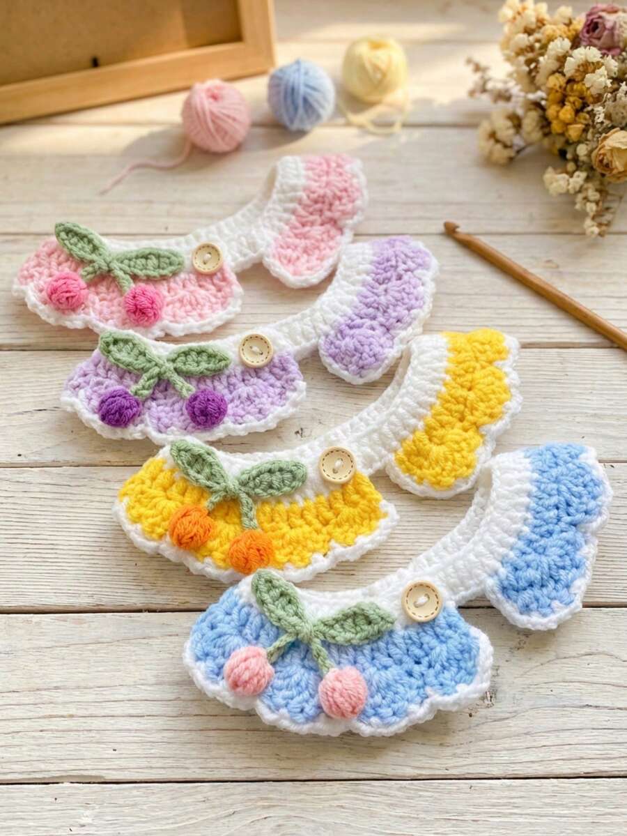 PETSIN 手工可爱宠物围巾，狗狗配饰，樱桃项圈，猫咪围巾，狗狗围兜，钩编纱线，柔软可调节材质 - 彩色 - 查看 1