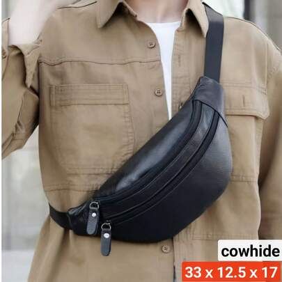 Leather Outdoor Multipurpose Shoulder Waist Bag, Lightweight & Casual