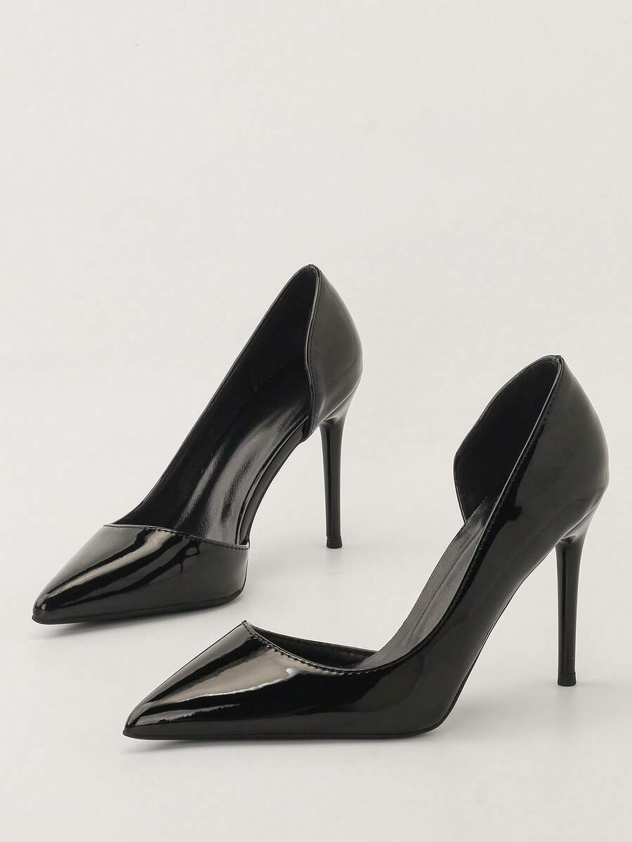 时尚尖头性感细高跟镂空低鞋面高跟鞋，优雅女士高跟鞋，优雅女鞋，包头高跟鞋，套脚高跟鞋 - 黑色 - 查看 1