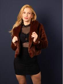 Cropped Plush Jacket With Lining And Straight Fit – S/M/L - 咖啡棕色 - 查看 3