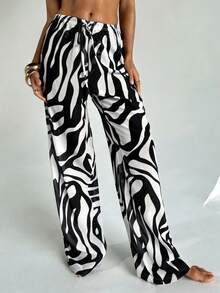 Women's Summer Vacation Zebra Print Beach Pants Spring - Black and White - View 4