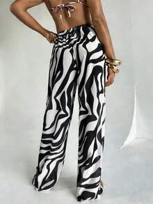 Women's Summer Vacation Zebra Print Beach Pants Spring - Black and White - View 2