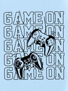 1 pezzo Maglietta casual da ragazzo con stampa grafica di lettera e controller di gioco, collo rotondo, stile estivo comodo e alla moda per ragazzi/adolescenti - celeste - Visualizzare 6