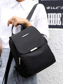 Mochila de gran capacidad para mujer, bolso de mano de estilo clásico de unicolor, mochila para estudiantes - Negro - Ver 1
