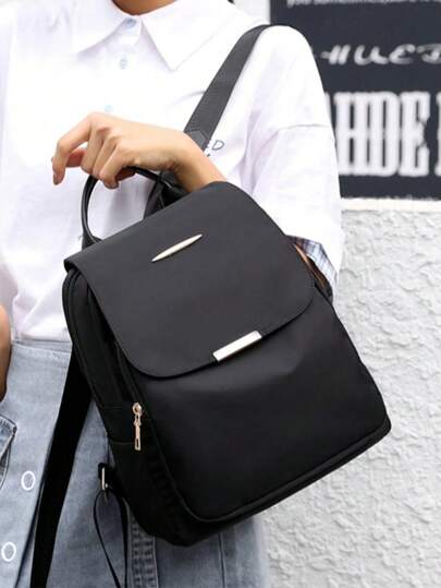 Mochila de gran capacidad para mujer, bolso de mano de estilo clásico de unicolor, mochila escolar