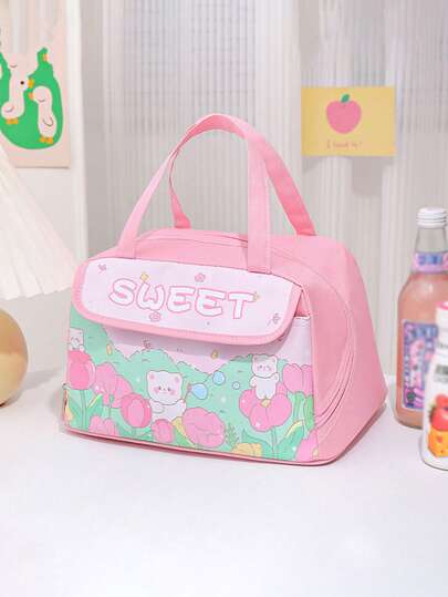 Back-To-School Season Cute Cartoon Fun Lunch Box Bag, Portable Commuter Meal Bag For Students, Picnic Bag