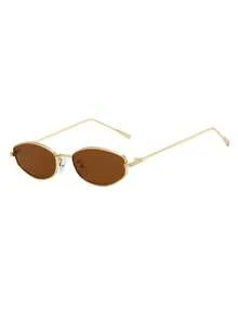 1 Pair Women's Oval Metal Frame Niche Design Retro Personalized Street Style Fashion Fashion Glasses - Gold - View 2