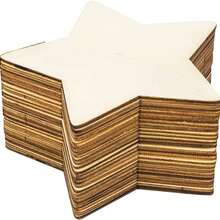 50片混合天然木片，心形星形木质镂空装饰，适用于圣诞装饰品DIY绘画 - 星星 - 查看 4