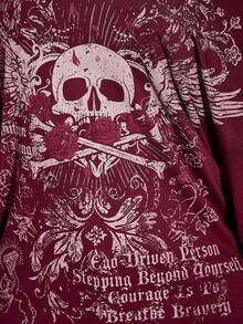 2026 Summer Collection,Retro Gothic Plus Tee: Distressed Skull & Rose, Y2K Punk Style, Sizes S-7XL, Ships 24H - Red 1 - View 5