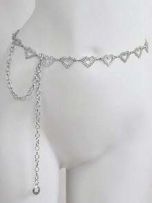 1pc Fashionable Simple Heart Shaped Rhinestone Decorated Alloy Waist Chain For Women Dress - 銀色 - 查看 6