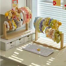 Wooden Headband And Hair Tie Storage Rack, Foldable Girls Hair Accessory Organizer, Multifunctional Storage Shelf For Hair Clips, Necklaces, Bracelets, Watches And Jewelry Display - Yellow Ball Wood Color - View 4