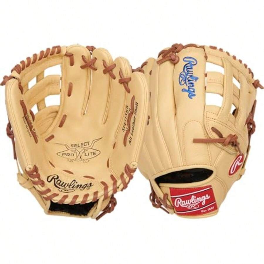 Rawlings Select Pro Lite - Guantes de béisbol Juveniles Modelos de Jugador Profesional Tallas de 10.5 a 12.2 Pulgadas Múltiples Estilos - Camel - Ver 1