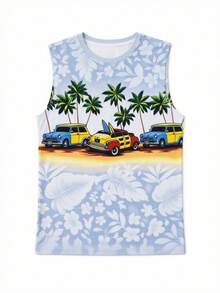 Men's Summer Coconut Tree Pattern Sleeveless Tank Top, Versatile Daily Wear - Multicolor - View 4