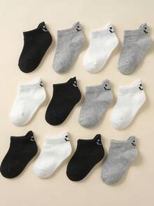 12 Pairs Smiling Face Solid Color School Adorable Kids/Infant Socks - Multicolor - View 6