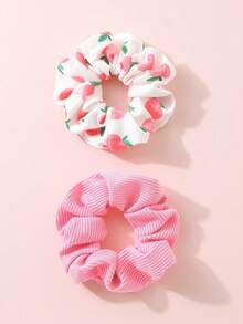 2pcs/Set Original Peach Print Hair Scrunchies, Suitable For Daily Hairstyle Decoration Travel Accessories Ponytail Holders Hair Elastics Hair Rubber Bands Hair Rope - 水蜜桃 - 查看 4