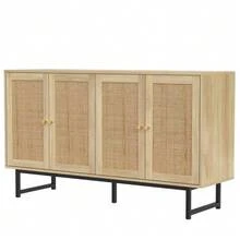 Sideboard 140x39.5x80 Cm With Genuine Rattan Weave, 4 Doors - Khaki - View 10