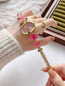 Orologio da polso analogico al quarzo da donna di marca di lusso, stile fantasy elegante per feste, orologio da signora, regalo di Natale e San Valentino, nuovo arrivo - Rosa - Visualizzare 3